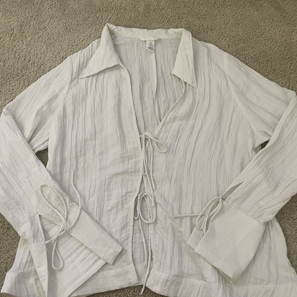 H&M White Tie-Front Blouse